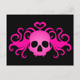 Girly rosa goth fanged vampyr skalle på svart vykort