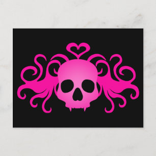 Girly rosa goth fanged vampyr skalle på svart vykort