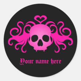 Girly rosa goth skalle på svart runt klistermärke