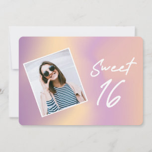 Girly Rosa Gradient Photo Sweet sixteen day Inbjudningar