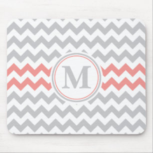 Girly Rosa Grått Chevron Mönster med Monogram Musmatta