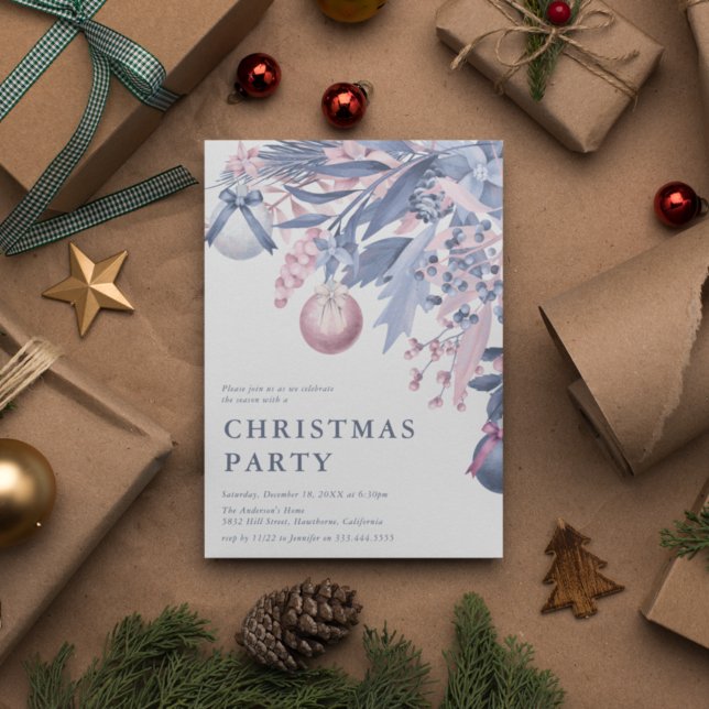 Girly Rosa & Grått Winter Foliage jul Party I Inbjudningar (Skapare uppladdad)