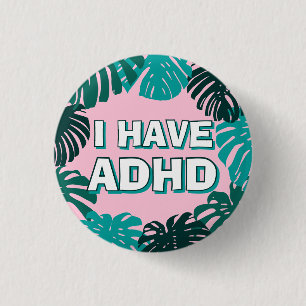 Girly Rosa Grönt Tropical Handflatan Löv ADHD Knapp