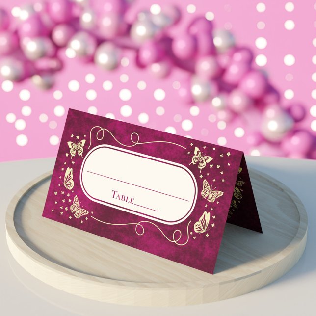 Girly Rosa Guld 15 år gammal Quinceañera Butterfly Placeringskort (Girly Pink Gold 15 Years Old Quinceañera Butterfly Place Card)