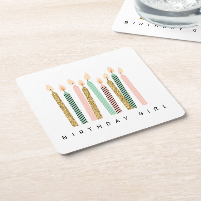 Girly Rosa Guld Birthday Grattis på födelsedagen G Underlägg Papper Kvadrat (Vinklad)