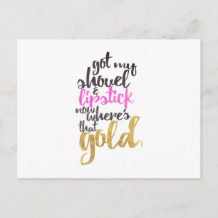 Girly Rosa Guld Black Guld Digger Typography Vykort