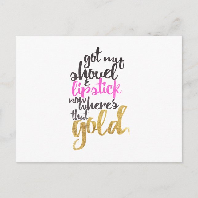 Girly Rosa Guld Black Guld Digger Typography Vykort (Framsida)