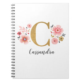 Girly Rosa Guld Blommigt Monogram Brev C Anteckningsbok