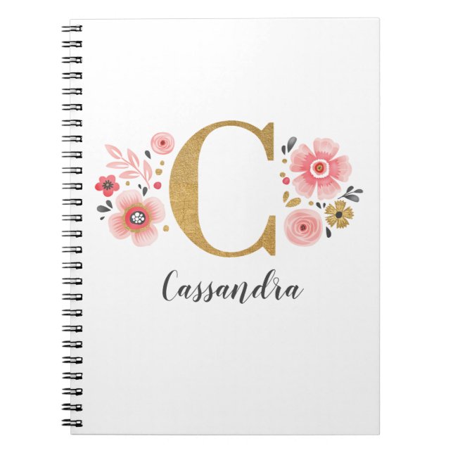 Girly Rosa Guld Blommigt Monogram Brev C Anteckningsbok (Framsidan)