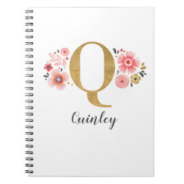 Girly Rosa Guld Blommigt Monogram Brev Q Anteckningsbok