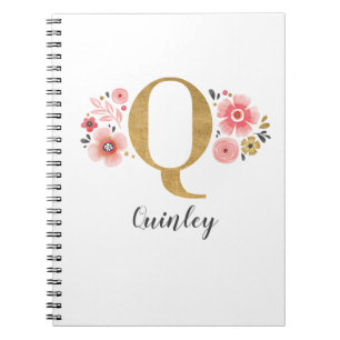 Girly Rosa Guld Blommigt Monogram Brev Q Anteckningsbok