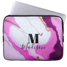 Girly rosa guld droppar vit marble monogram laptop fodral