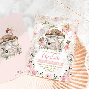 Girly Rosa Guld Fairy Garden Födelsedagsfest Inbjudningar