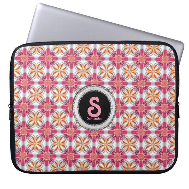 Girly Rosa +Guld Geometric Mönster Sleeve/Fodral Laptop Fodral (Framsidan)