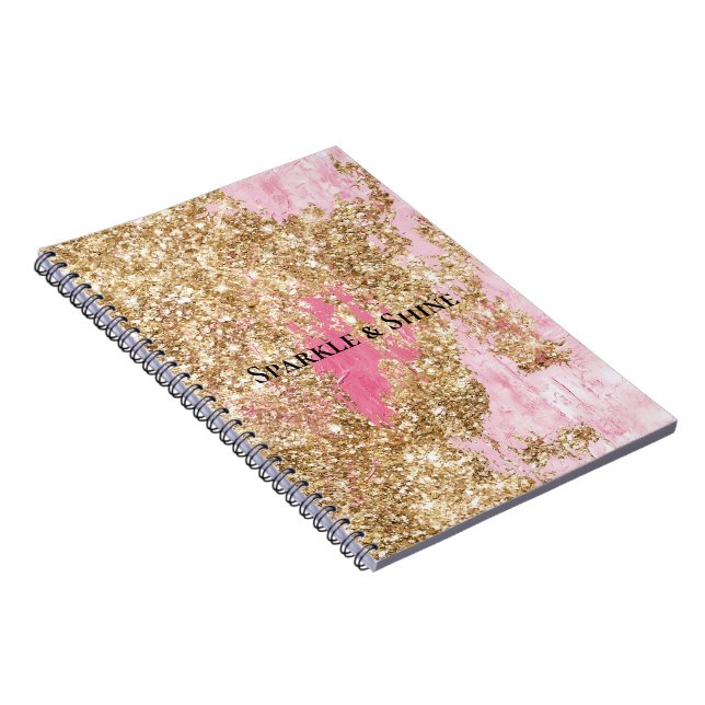 Girly Rosa Guld Glitter Anteckningsbok (Högra Sidan)