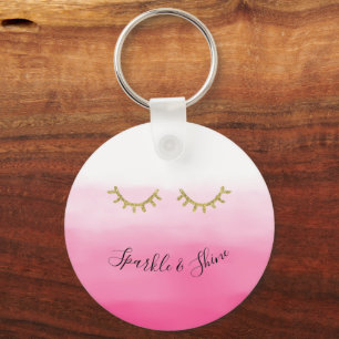 Girly Rosa Guld Glitter Eyelaska Nyckelring