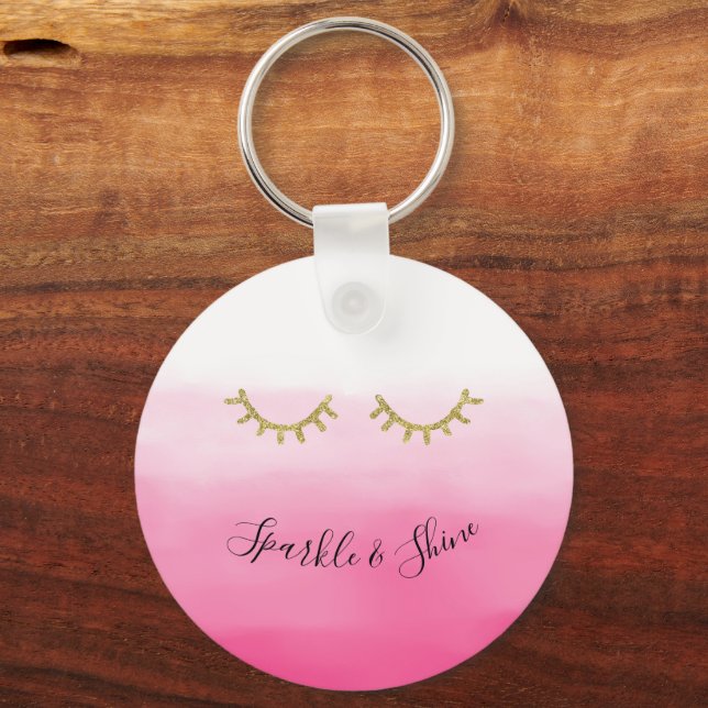 Girly Rosa Guld Glitter Eyelaska Nyckelring (Framsida)