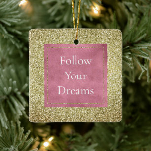 Girly Rosa Guld Glitter Gnistra Glitz Julgransprydnad Keramik