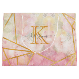 Girly Rosa Guld Glitter Gnistra Monogram Blommigt