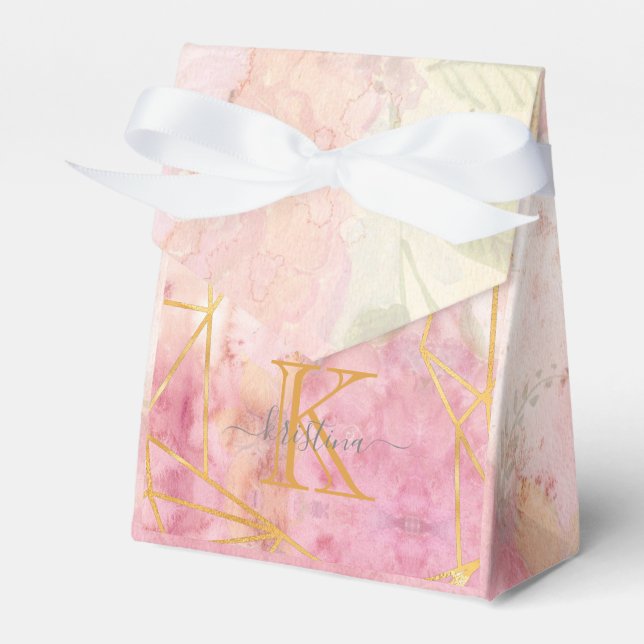 Girly Rosa Guld Glitter Gnistra Monogram Blommigt Presentaskar (Framsidan Sidan)