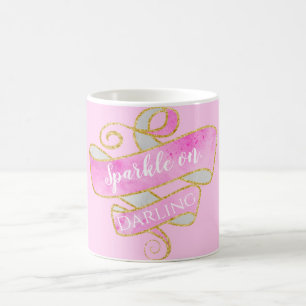 Girly  Rosa Guld Glitter Gnistra On, Darling Kaffemugg