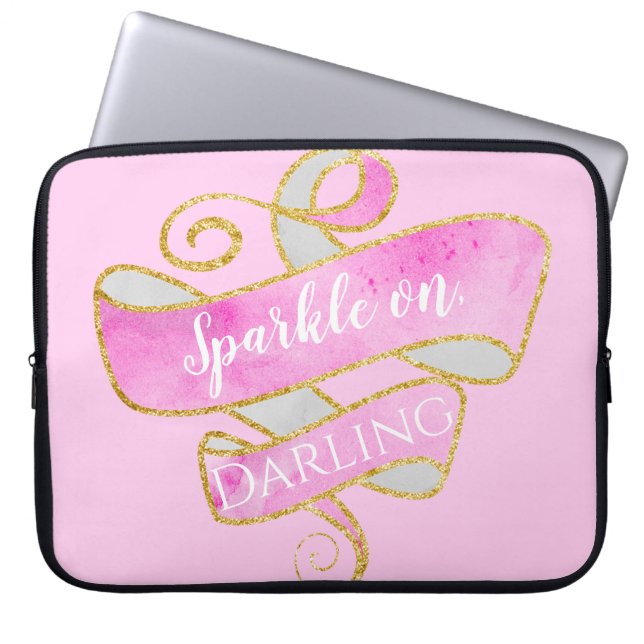 Girly  Rosa Guld Glitter Gnistra On, Darling Laptop Fodral (Framsidan)