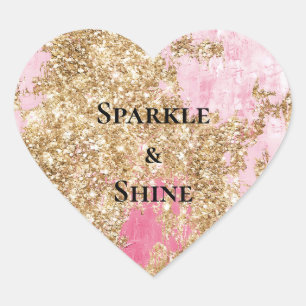 Girly Rosa Guld Glitter Hjärtformat Klistermärke