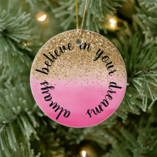 Girly Rosa Guld Glitter inspirationsoffert Julgransprydnad Keramik