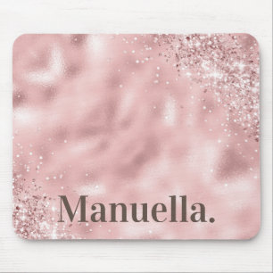 Girly Rosa Guld Glitter Monogram Anpassat Namn Musmatta