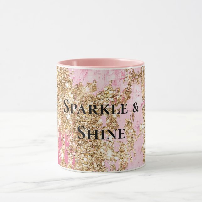 Girly Rosa Guld Glitter Mugg (Center)