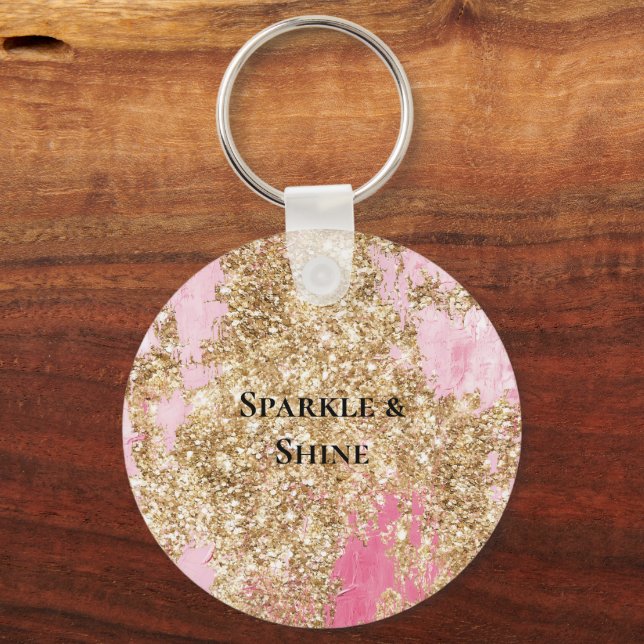 Girly Rosa Guld Glitter Nyckelring (Framsida)