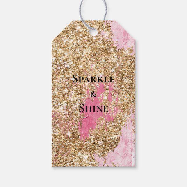 Girly Rosa Guld Glitter Presentetikett (Framsidan)