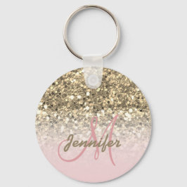 Girly Rosa Guld Glitter Sparkles Monogram Namn Nyckelring