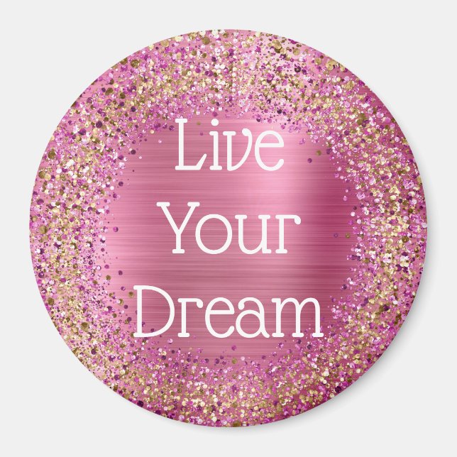 Girly Rosa Guld Glitzy Gnistra Glitter Magnet (Framsidan)