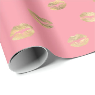 Girly Rosa Guld Kiss Läppar Mönster Presentpapper