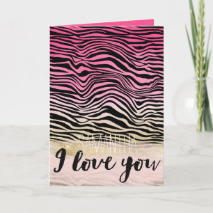 Girly Rosa Guld Ombre Watercolor Black Zebra Kärle Kort