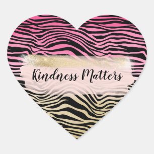 Girly Rosa Guld Ombre Watercolor Black Zebra tryck Hjärtformat Klistermärke