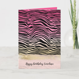 Girly Rosa Guld Ombre Watercolor Black Zebra tryck Kort