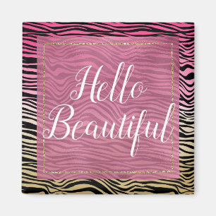 Girly Rosa Guld Ombre Watercolor Black Zebra tryck Magnet
