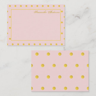 Girly Rosa Guld Polka Dot Personlig Anteckningskort