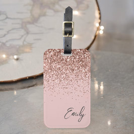 Girly Rosa Guld Rosa Glitter Monogram Bagagebricka