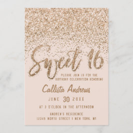Girly Rosa Guld Scattered Glitter Ombre Sweet 16 Inbjudningar