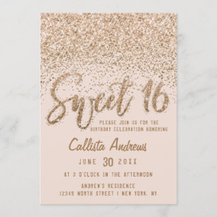 Girly Rosa Guld Scattered Glitter Ombre Sweet 16 Inbjudningar