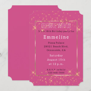 Girly Rosa Guld Sparkles Birthday Inbjudningar