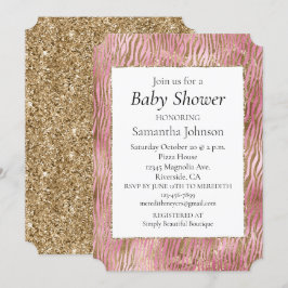 Girly Rosa Guld Zebra tryck Inbjudningar