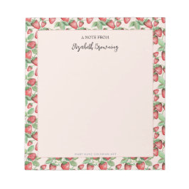 Girly Rosa Hand-Illustrated Elegant Strawberry Anteckningsblock