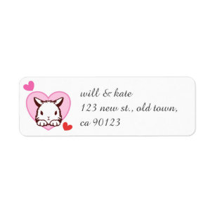 Girly Rosa Heart Cute Peeking Bunny Returadress Etikett