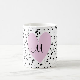 Girly  Rosa Heart Monogram Spotty Background Kaffemugg