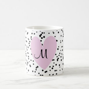 Girly Rosa Heart Monogram Spotty Background Kaffemugg