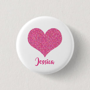 Girly Rosa Heart Personlig Namn Knapp